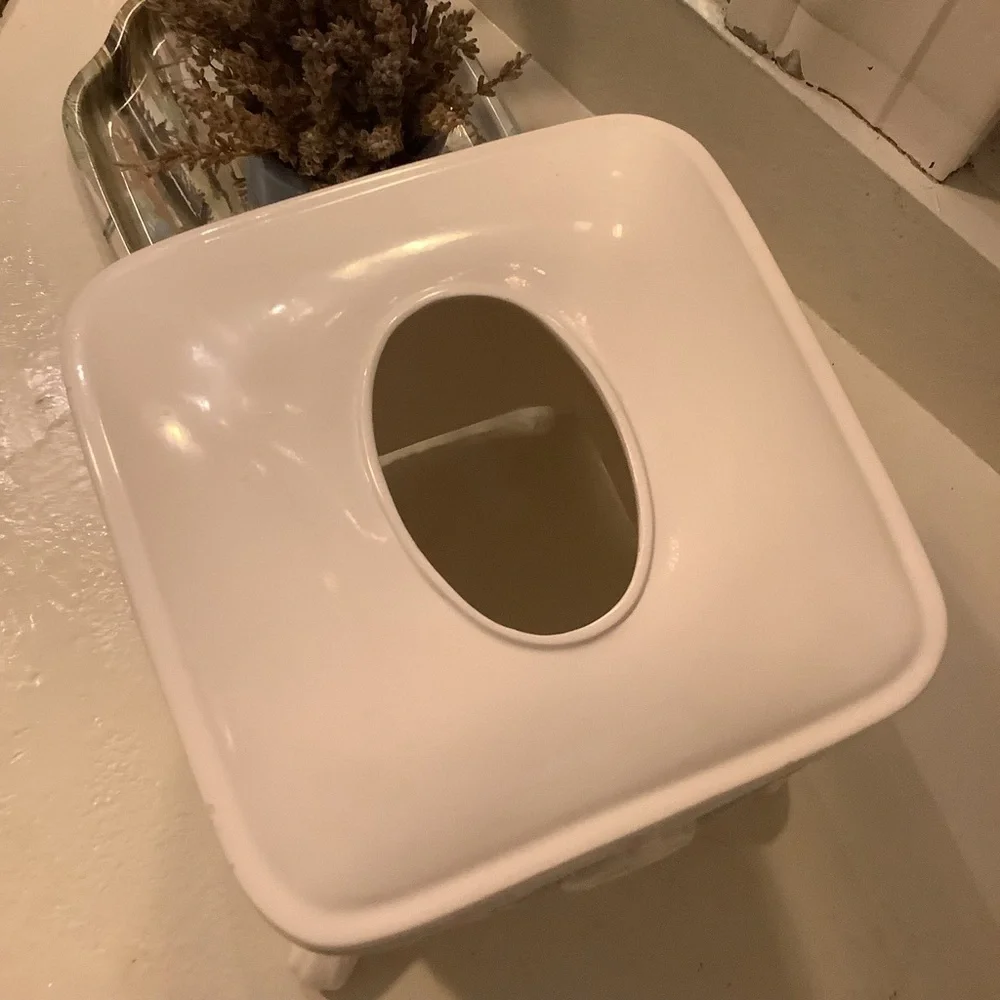 Grandmillenial Blue White Ceramic Tissue Box Cover Holder